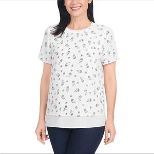 Hilary Radley Women's Short Sleeve Blouse Black And Off White Combo Size XXL NWT